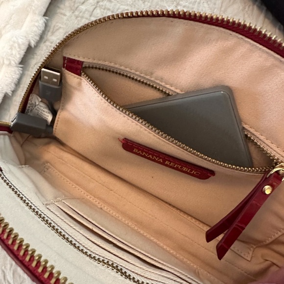 Banana Republic Half Moon Dahlia Clutch w/ Battery Charger. Red. NWOT - Picture 8 of 11